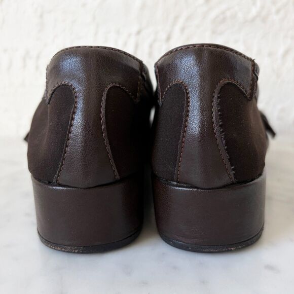 Taryn Rose Made in Italy Brown Leather/Fabric Womens 6 Wedge Comfort Shoes Women - Picture 5 of 8